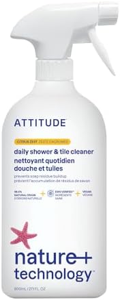 ATTITUDE Shower & Tile Cleaner Spray, EWG Verified, Bathroom Cleaner Removes Soap Scum & Grime, Plant-Based & Vegan, Citrus Zest Scent, 27.1 Fl Oz
