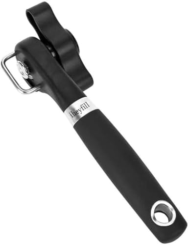 Safety Manual Can Tin Opener, Stainless Steel Ergonomic Anti Slip Design with Smooth Edge Side Cut No Sharp Cuts Can Opener