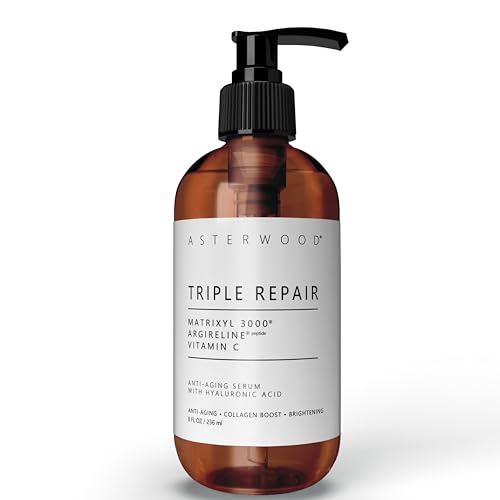 Asterwood Triple Repair Peptide Serum, Matrixyl 3000, Argireline & Vit. C | Minimizes Fine Lines & Stimulates Collagen, Formulated with Hyaluronic Acid, Cruelty-Free, 8 Fl Oz