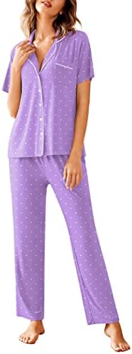 Avidlove Women Pajamas Set Notch Collar Soft Sleepwear Pjs Short Sleeve Button Down Nightwear with Long Pants