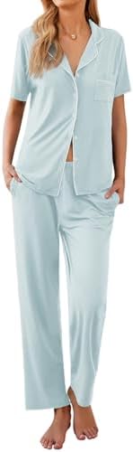 Ekouaer Womens Pajamas Set Short Sleeve Button Down Top & Pants Lounge Pjs