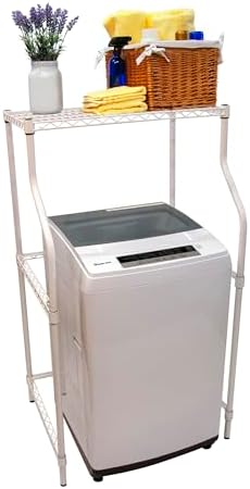 Magic Chef Compact Home Laundry Stand with Upper Dryer Shelf, White | Compact Laundry Stand, White Powder Coated Metal