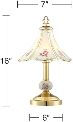 Flower Petal 16" Small Table Lamp Gold Touch Polished Brass On-Off Glass | Etched Floral Traditional Vintage Metal Bedroom House Bedside Nightstand