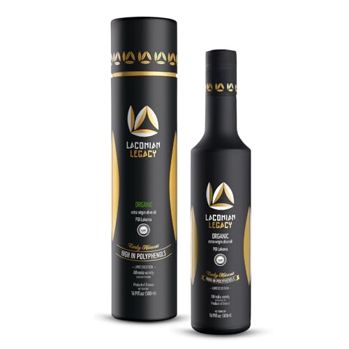 LACONIAN LEGACY High Polyphenol Organic Greek Extra Virgin Olive Oil - 2026 GOLD WINNER - Premium Luxury Gift Box - Early Harvest EVOO - Rare