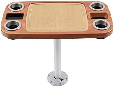 Manufacturers' Select ITC Boat Table Set - 18"x34" Removable Pontoon Boat Table with Center Non-Slip Mat, Pedestal Leg, 4 Drink Holders