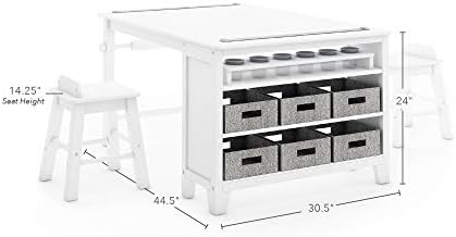 Martha Stewart Kids' Art Table and Chair Set - Linen White: Wooden Kids Play Table for Arts and Crafts | Coloring Desk with Paint Cups