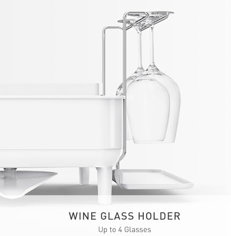 simplehuman Steel Frame Dishrack, Large Capacity Dish Drying Rack, 360º Easy Drain Swivel Spout, Utensil & Wine Glass Holder, Anti-Residue Coating