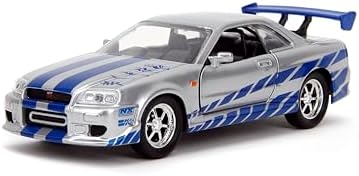 Jada Toys Fast & Furious 1:32 Brian's Nissan Skyline GT-R R34 Die-cast Car Silver/Blue, Toys for Kids and Adults