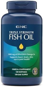 GNC Triple Strength Fish Oil Omega 3 Supplement, 1000mg EPA and DHA, Supports Heart, Brain, Skin, Eye and Joint Health, 60 Softgels