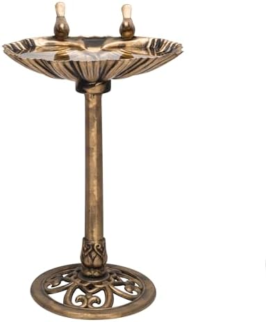 Alpine Corporation | 31" Tall Outdoor Birdbath with 2 Bird Figurines — Shallow and Wide Bird Feeder, Bronze Garden Accent