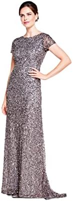 Adrianna Papell Womens Short-Sleeve All Over Sequin Gown