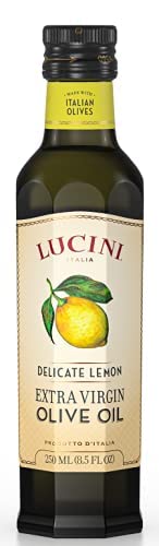 Lucini Italia Delicate Lemon Extra Virgin Olive Oil - EVOO Infused with Fresh Lemon - Olive Oil for Marinade, Grilling, Roasting, Baking - Non-GMO Verified, Whole30 Approved, Kosher, 250mL