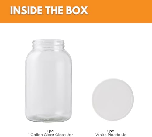 1 Gallon Glass Jar with Lid | Wide Mouth Container for Fermentation | Heavy-duty Large Glass Jar with Lid for kombucha, pickling and food storage | Glass Jars with Airtight Lid design
