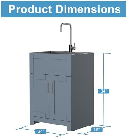 Goodyo Utility Sink with Cabinet 24 Inch Laundry Room Sink Cabinet 304 Stainless Steel Sink Combo White