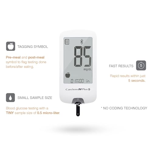CareSens N Plus Bluetooth Blood Glucose Monitor Kit with 100 Blood Sugar Test Strips, 100 Lancets, 1 Blood Glucose Meter, 1 Lancing Device