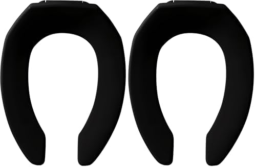 CHURCH 295CT Commercial Open Front Plastic Toilet Seat, Heavy Duty Industrial Seat without Lid, Secure Installation for Long Lasting Use, Made in USA, Elongated, Black