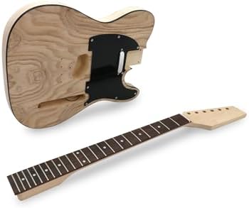 DIY Electric Guitar Kit Beginner Kit TL Style 6 String Right Hand | Basswood Body with Ash Burl Top, Hard Maple Neck, Rosewood Fretboard