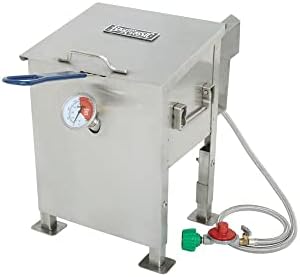 Bayou Classic 700-725 2.5-gal Stainless Bayou Fryer Freestanding or Table Top Includes Stainless Mesh Basket Fry Thermometer Drain Valve High