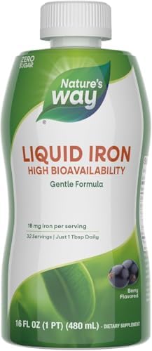 Nature’s Way Liquid Iron Supplement, 18 mg per Serving, Berry, 16 Fl Oz | Gentle Glycinate Iron, Fast-Absorbing Liquid, Iron for Red Blood Cell Support and Energy Metabolism*, No Sugar Added