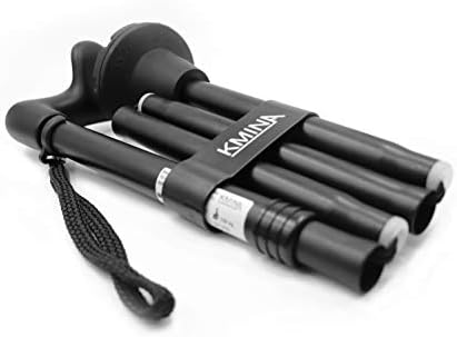 KMINA Folding Walking Cane for Women and Men, Palm Grip, Right Hand, Black