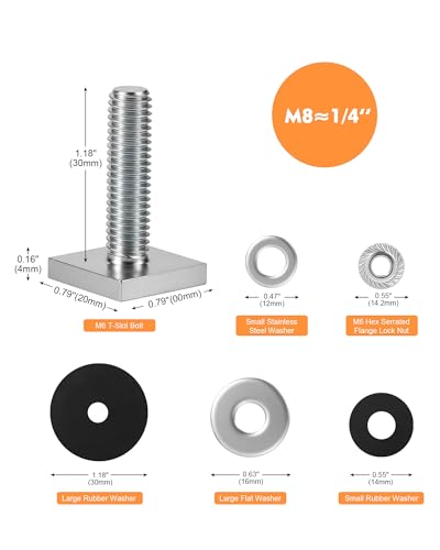 T Slot Bolts for Roof Rack Cross Bars, Platform, Cargo Basket, Stainless Square T Track Bolt Adapter to Secure Bike/Ski/Kayak Rack, Solar Panel