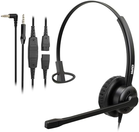 MAIRDI Phone Headset with 2.5mm & 3.5mm Connector for Deskphone Cell Phone PC Laptop, Mono Call Center Office Headset with Noise Cancelling Microphone