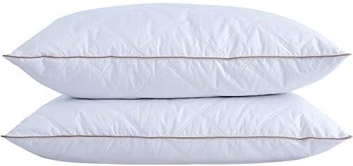 puredown® Goose Feathers and Down Pillow for Sleeping Hotel Collection Bed Pillows, Gusseted, Queen, Set of 2
