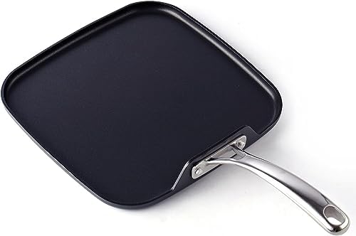 Cooks Standard 11-Inch Square Griddle Pan - Nonstick Ceramic Coated | Hard Anodized, Heavy Duty Aluminum Fry Pan for Breakfast Pancakes Bacon