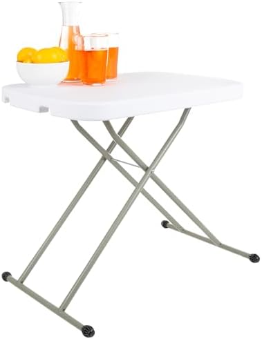 Lavish Home Small Adjustable Folding TV Tray Table, White, 19”H-24”H-28”H | Indoor and Outdoor Portable Lightweight Table, Plastic Snack Table, Small Desk for Laptop, Cards, Camping, Crafting, Party