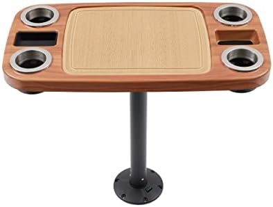 Manufacturers' Select ITC Boat Table Set - 18"x34" Removable Pontoon Boat Table with Center Non-Slip Mat, Pedestal Leg, 4 Drink Holders