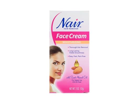 Nair Moisturizing Facial Hair Removal Cream With Sweet Almond Oil, #1 Depilatory Cream For Face, 2 oz Bottle