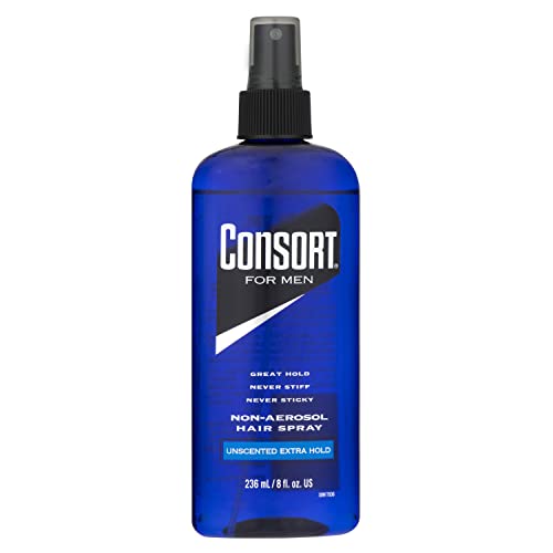 Consort Extra Hold Non-Aerosol Hair Spray for Men, Unscented, 8 Oz | Extra-hold pump hair spray, fast drying and not sticky or stiff, unscented