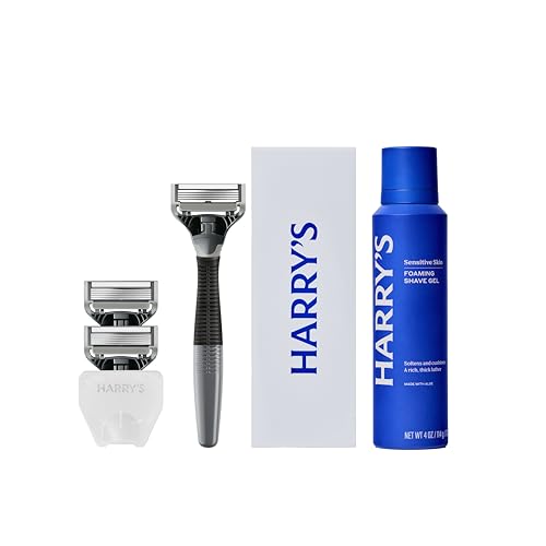 Harry's Original Shaving Kit for Men - Razor Handle, 3 Refills, Shave Gel