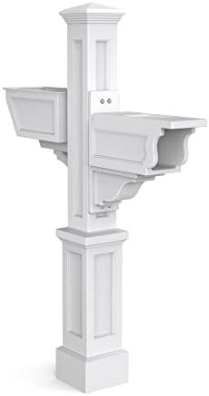 Mayne Signature Decorative Mail Post with Newspaper Holder & Planter, White | For post-mount mailboxes, Weather & fade resistant, All season, 15-year warranty