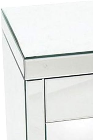 Benjara 26" Beveled Mirror Chest with 1 Drawer- Silver