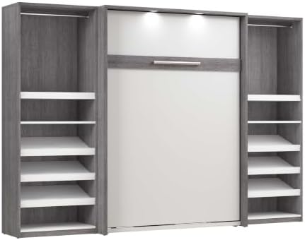 Bestar Cielo Full Murphy Bed with 2 Closet Organizers (119W) in Bark Gray and White, Sleeping Arrangement for Multipurpose Room | 2 Closet Organizers