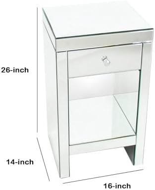 Benjara 26" Beveled Mirror Chest with 1 Drawer- Silver