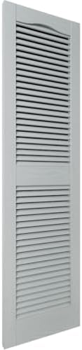 Ekena Millwork 14.5 in. W x 48 in. H Builders Edge, Standard Cathedral Top Center Mullion, Open Louver Shutters, Includes Matching Installation Spikes (Per Pair), 002 - Black