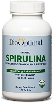 Organic Spirulina Tablets - 120 Tablets | Organic, Non-GMO, No Additives or Fillers - 500mg Premium Quality Dietary Supplement with Vitamins, Minerals, & Antioxidants