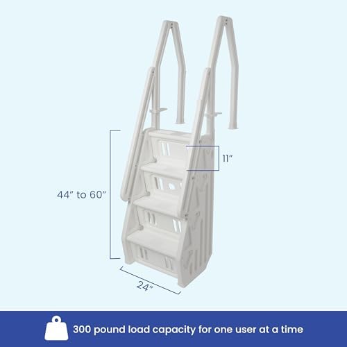 24 Inch in Pool Step Ladder, Adjustable Stair Entry System with Handrails and Non-Slip Surface for Above Ground Swimming Pools, White