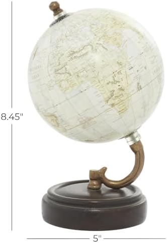 Deco 79 Wood Globe, 5" x 5" x 8", Yellow | Educational/Geographic Earth World Map Decorative World Globe World Globe