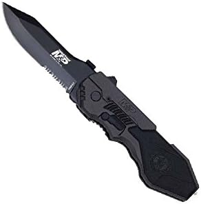 Smith & Wesson SWMP4LS 8.6in S.S. Assisted Folding Knife with 3.6in Serrated Clip Point Blade and Aluminum Handle for Outdoor Tactical Survival and