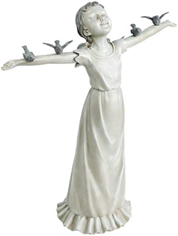 Design Toscano Basking in Glory Little Girl with Birds Outdoor Garden Statue, Medium, 16 inches tall, Cast Stone Resin, Two Tone Stone Finish