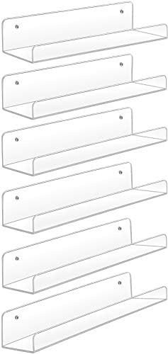 Sooyee Acrylic Shelves, 2 Pack 15 Inch Floating Wall Shelves, Funko Pop Display Shelf, Invisible Kids Book Shelf, Picture Ledge Shelf Decor