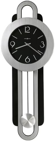 Howard Miller Gwyneth Wall Clock – Black Dial, Arabic Numerals, Quartz Movement, Silver Pendulum Bob, Brushed Nickel & Satin-Black Finish