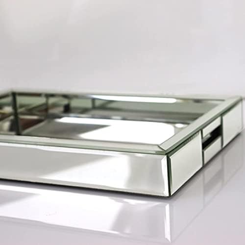 Rectangle Silver Mirror Decorative Tray Size 11” Length x 14” Width x 2” Height, Mirrored Vanity Organizer with Hand