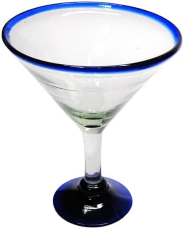Cobalt Blue Rim 10 oz Martini Glasses (set of 6), Recycled Glass, Lead-free, Toxin-Free