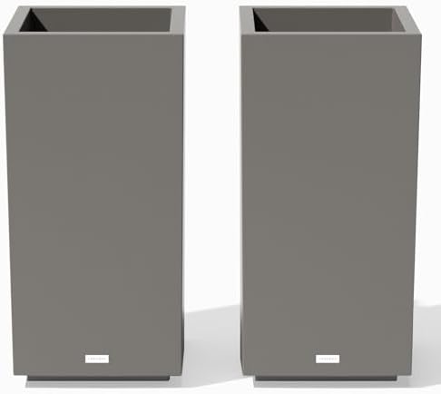 Veradek Block Series Pedestal Planter - Tall Rectangular Outdoor Planter | Made From Durable Plastic Featuring a Removable Insert Bucket. Modern Porch/Patio Décor for Plants and Flowers