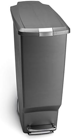 simplehuman 40 Liter / 10.6 Gallon Slim Kitchen Step Trash Can With Secure Slide Lock, Black Plastic