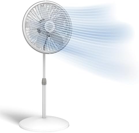 Lasko Oscillating Pedestal Fan - Lasko Fan with Adjustable Height and 3 Cooling Speeds, Portable, 18", White, 1820